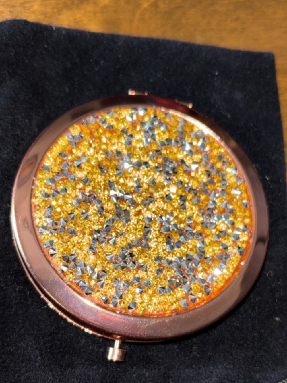 Glitter Compact Mirror — Gold & Silver Crystal Top new with clear cover